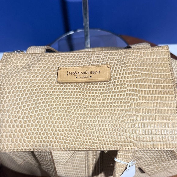 Yves Saint Laurent Beige Lizard Embossed Leather Obi Satchel Bag - Picture 9 of 15